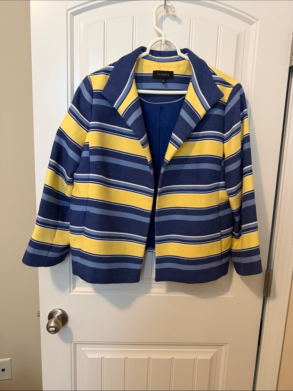EUC Talbots Navy & Yellow Striped Cropped Blazer